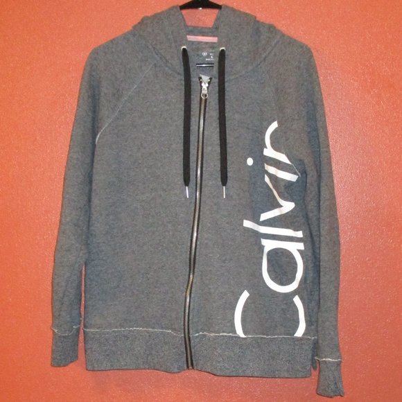 Calvin Klein Performance Woman Large Grey White Long Sleeve Hooded Jacket - Picture 1 of 7